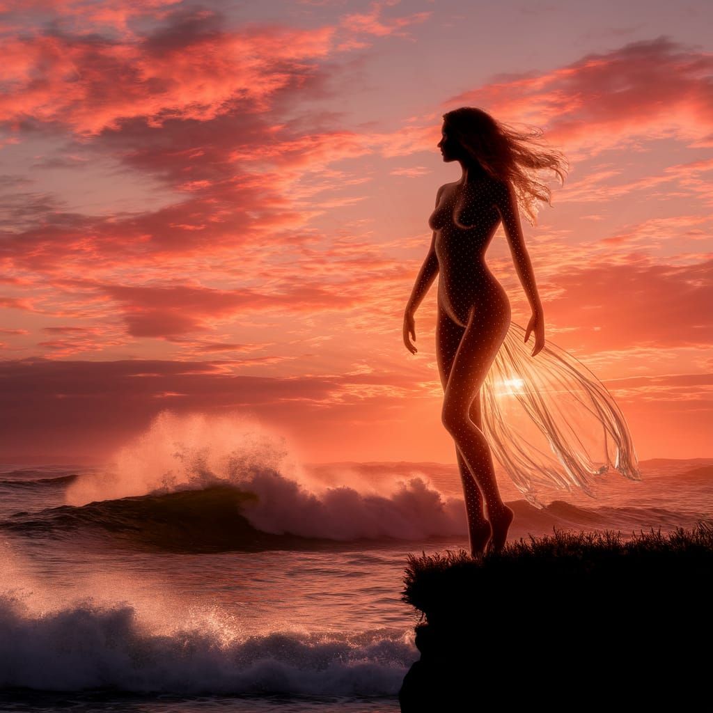 Ethereal Sunset Silhouette in Vibrant Digital Art