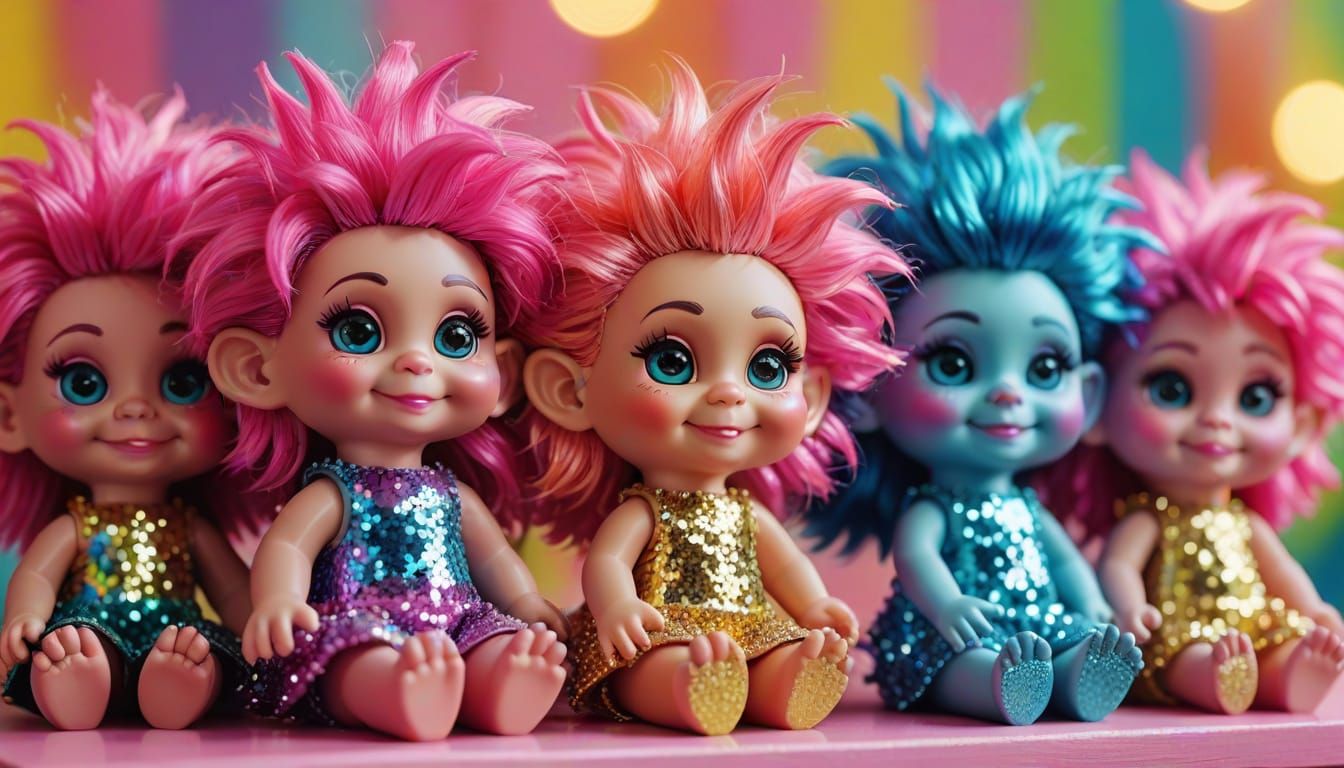 Colorful Good Luck Troll Dolls in Toy Photography Style