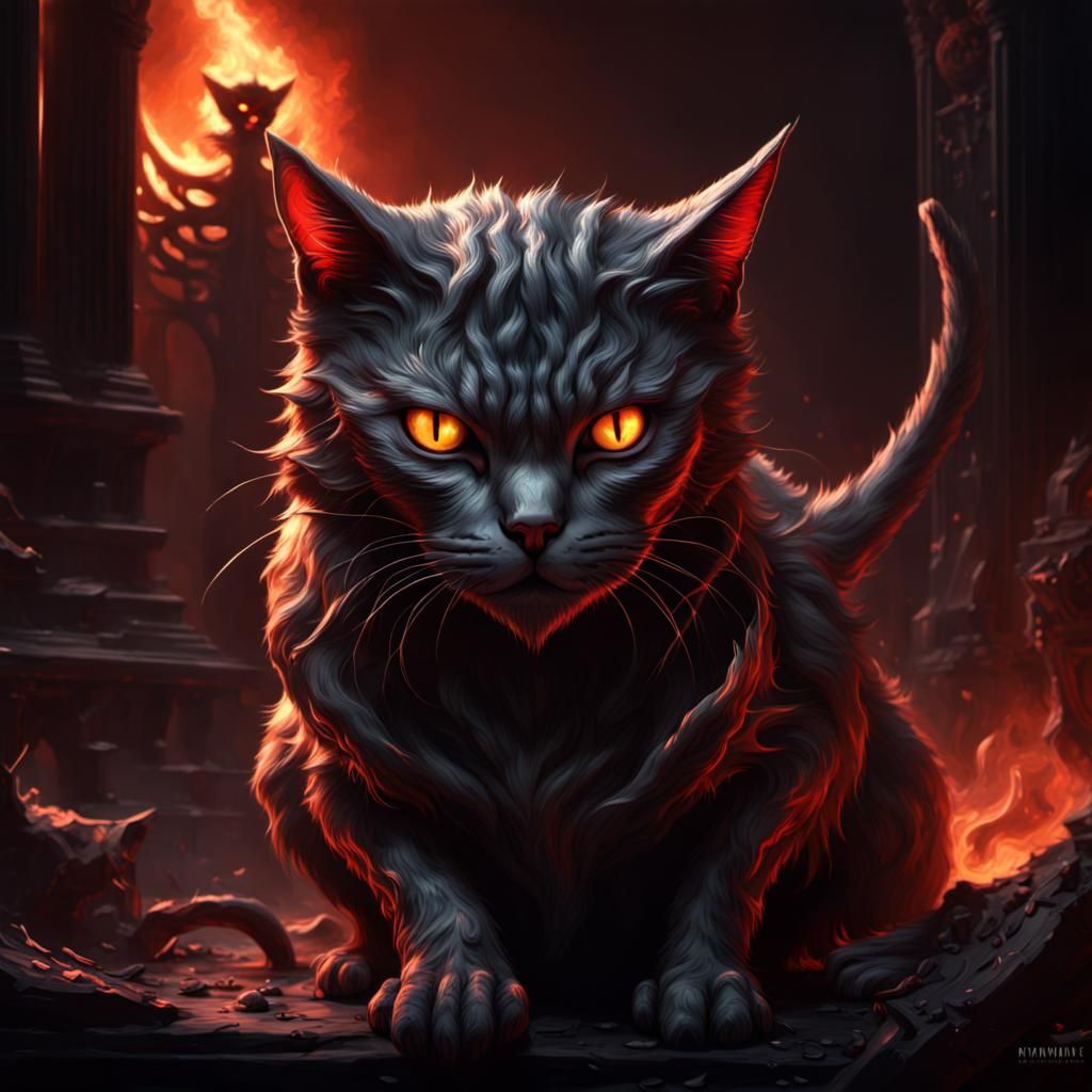 Hellish Cat in Dark Fantasy Style