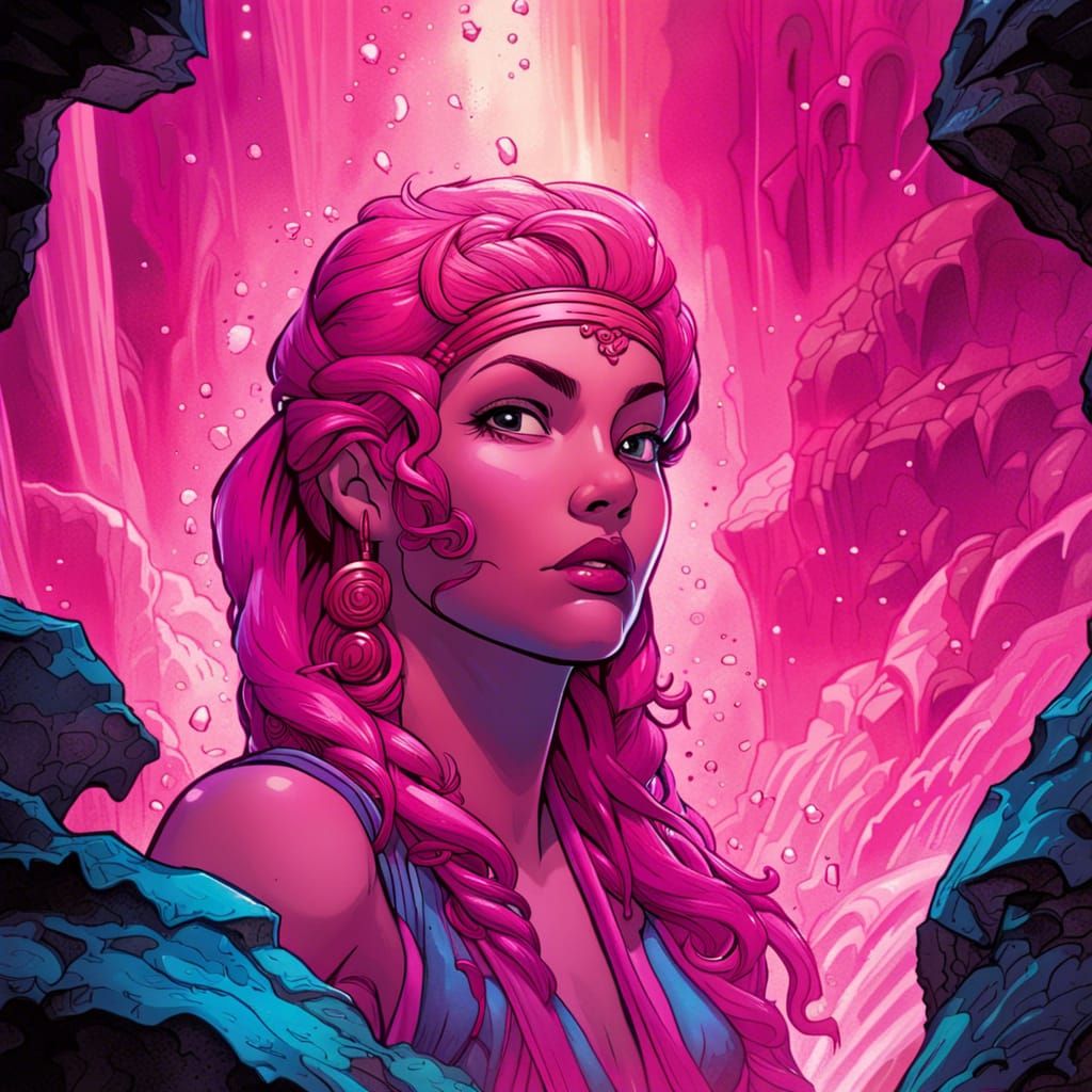 Pink Waterfalls in a Secret Underground Temple, Splash Art