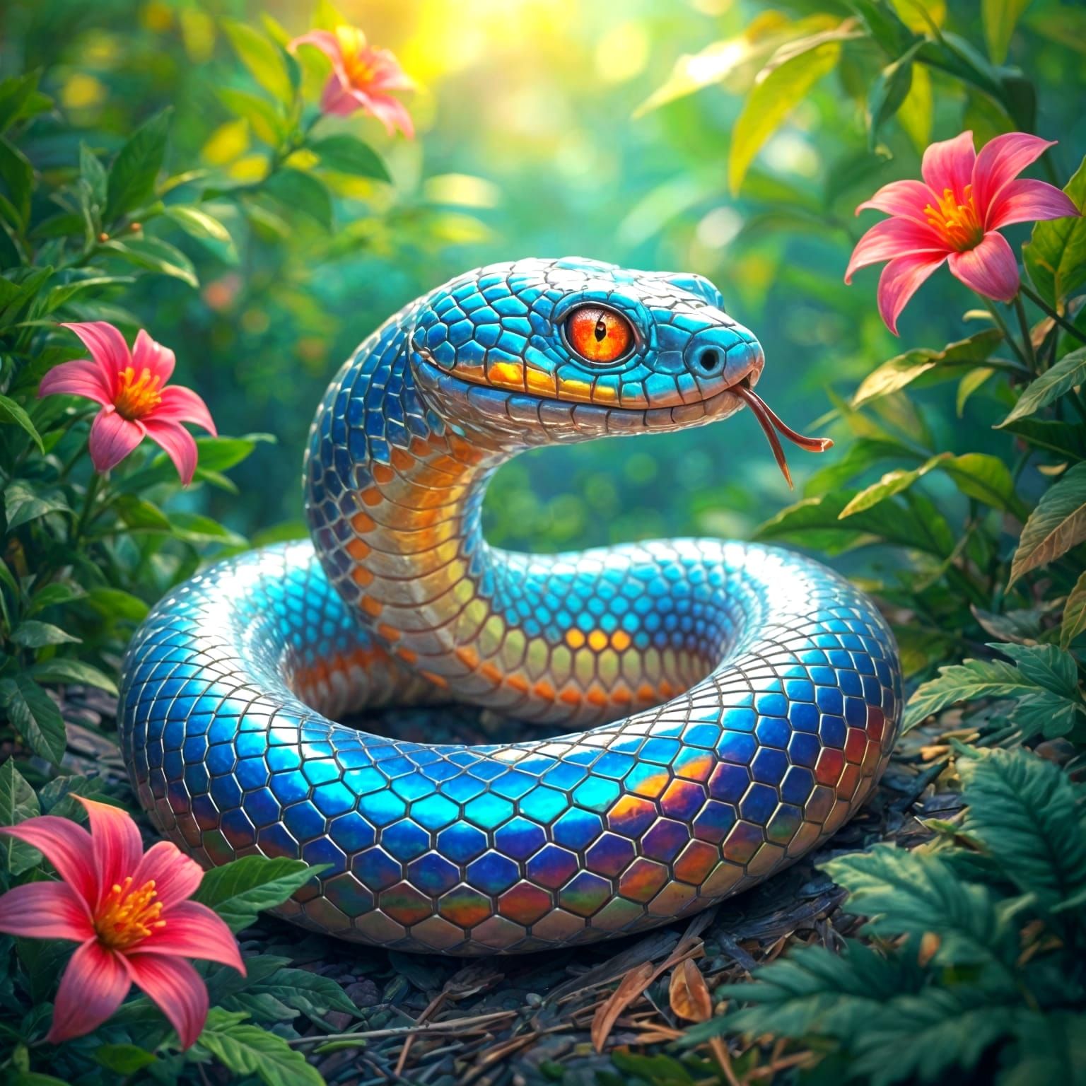 Sunbeam Snake in Celestial Jungle, Storybook Realism
