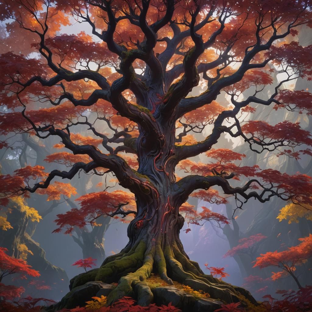 Divine Red Maple Tree: Fantasy Concept Art