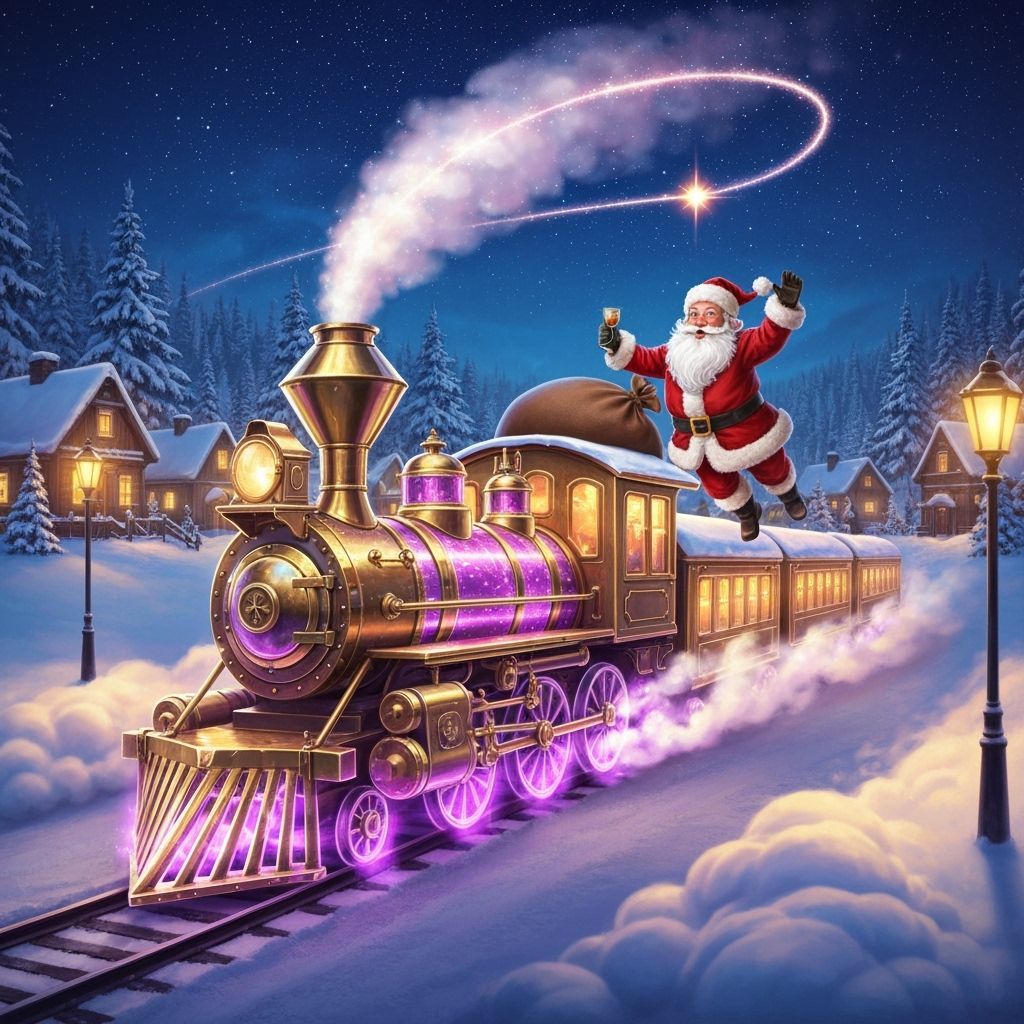 Magical Golden Steam Train with Santa in Festive Winter Vill...