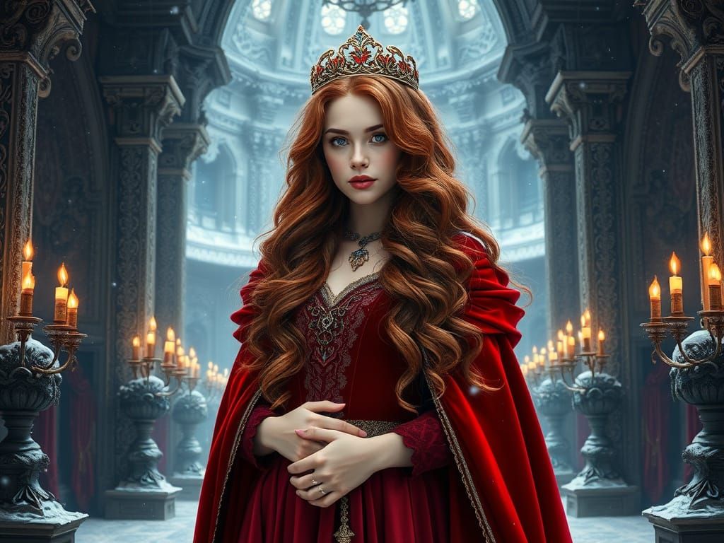 Medieval Princess in Majestic Winter Castle