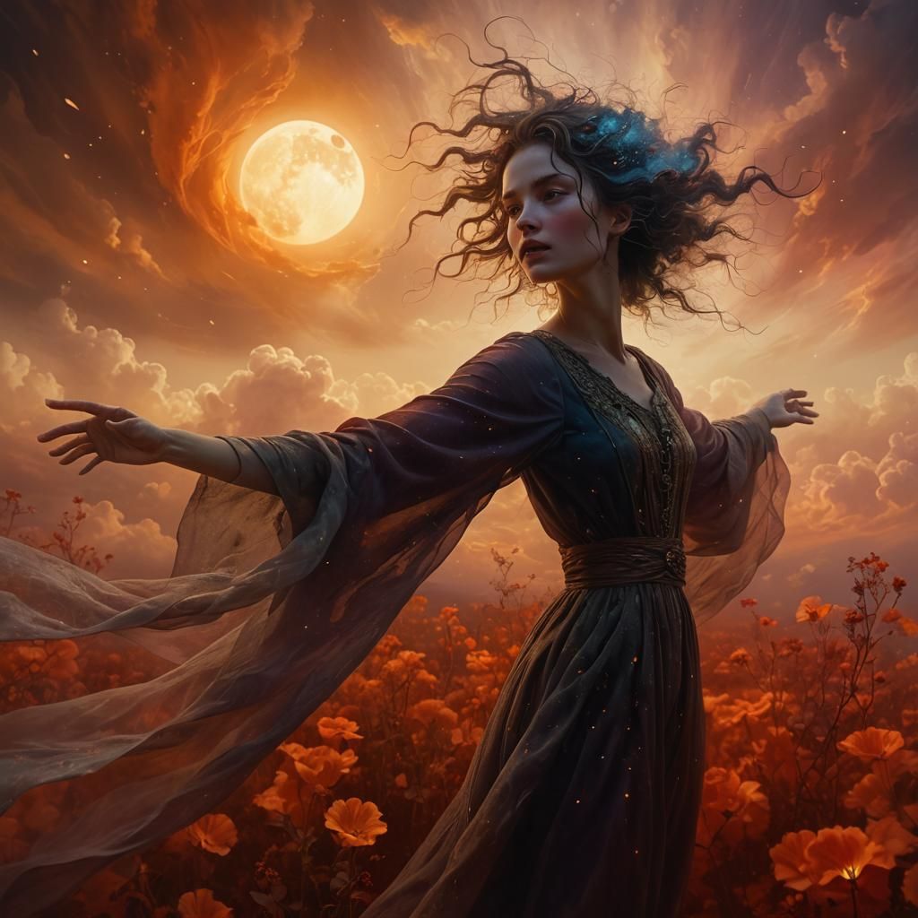 Surreal Polish Woman in Dreamy Cloudscape