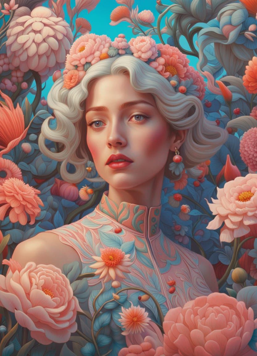 Floral Portrait in Surrealist Style