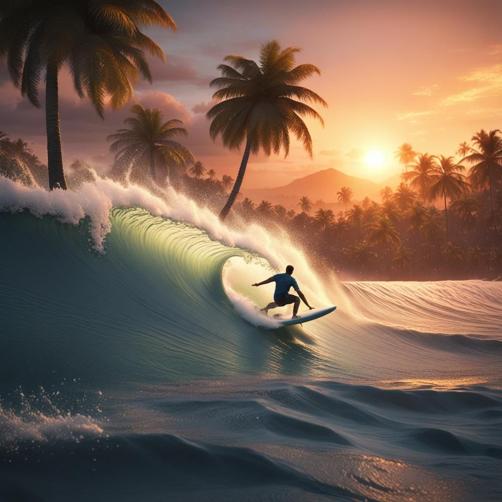 Surfer at Sunset: Detailed Matte Painting