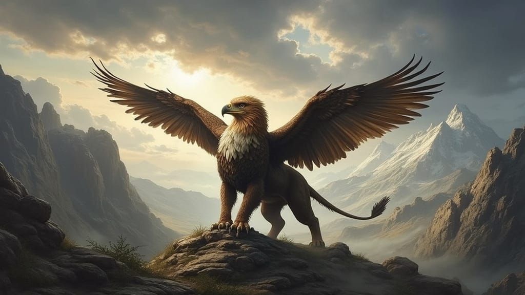 Majestic Eagle Gryphon in Mountain Landscape