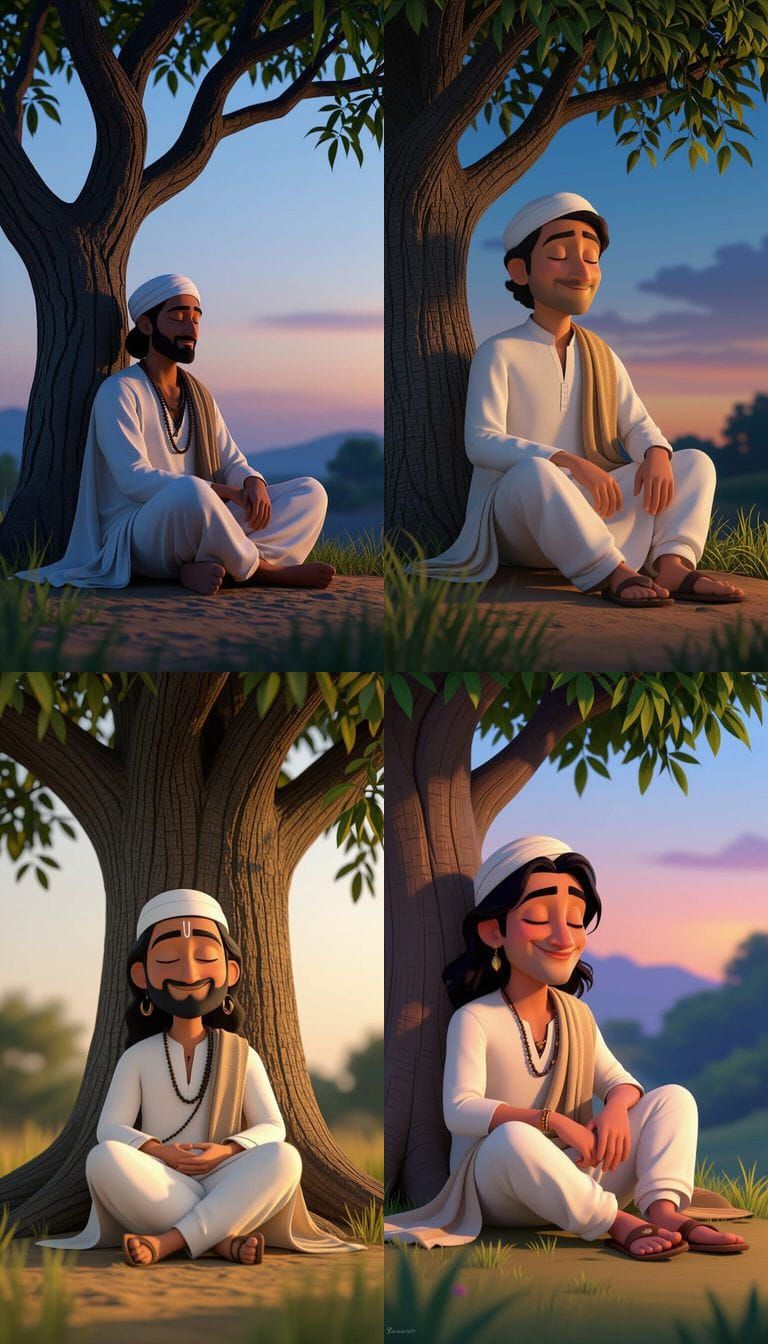 Shiva Meditating Under Neem Tree in Evening Light