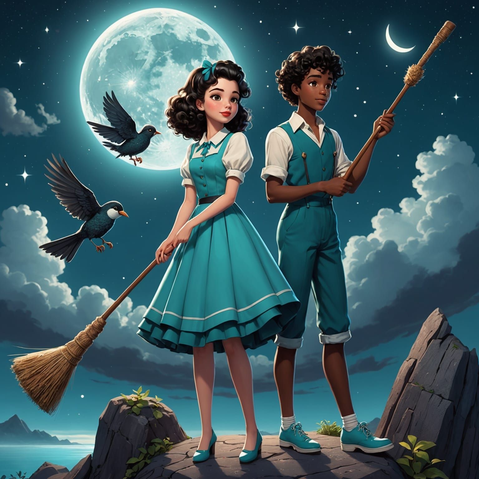 Stardust Cleaning: 3D Anime Art in Night Sky