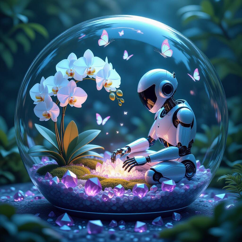 Zen Garden Terrarium with Robot