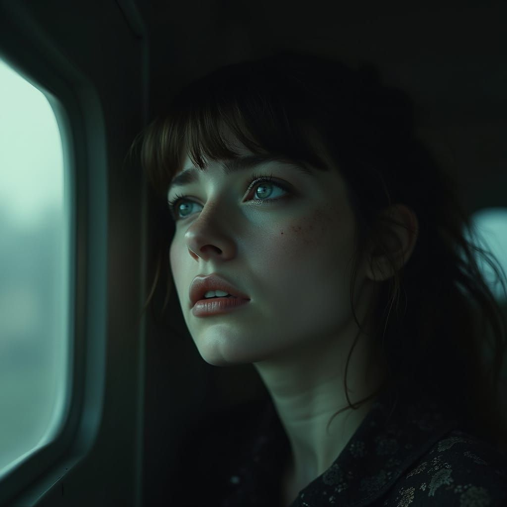 Emotional Woman in Shadows: Hyperrealistic Cinematic Portrai...