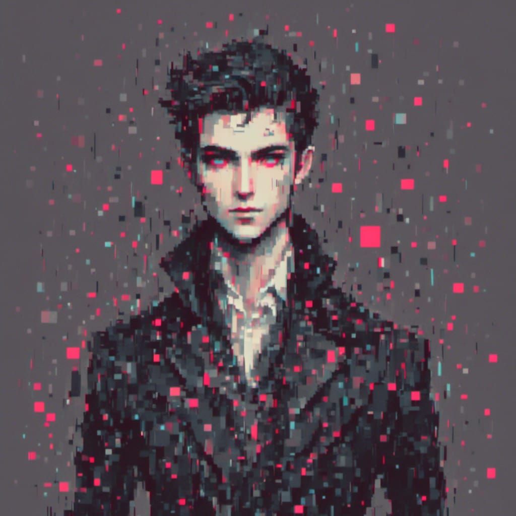 Glitched Twilight: Halftone Digital Distortion Art