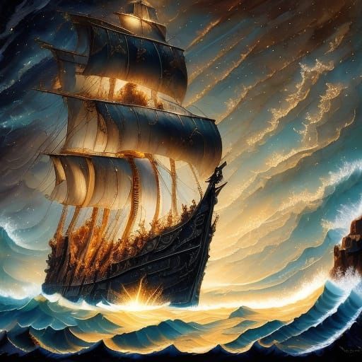 Regal Pirate Queen at Helm in Baroque Style