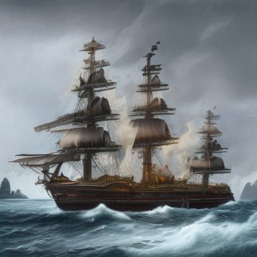 Ghost Ship with Vampire Pirates, Fantasy Art