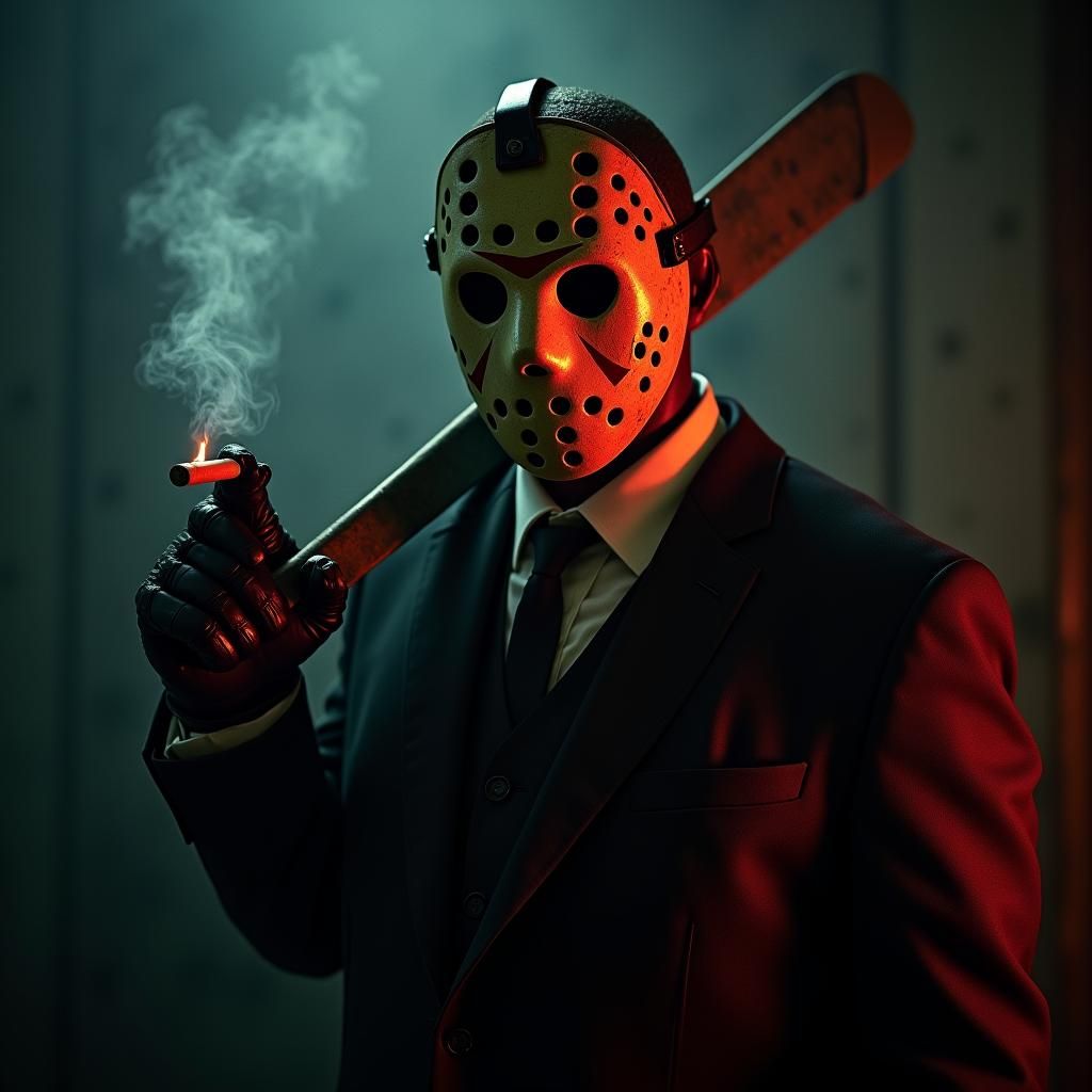 Hyperrealistic Portrait: Jason Voorhees Smoking