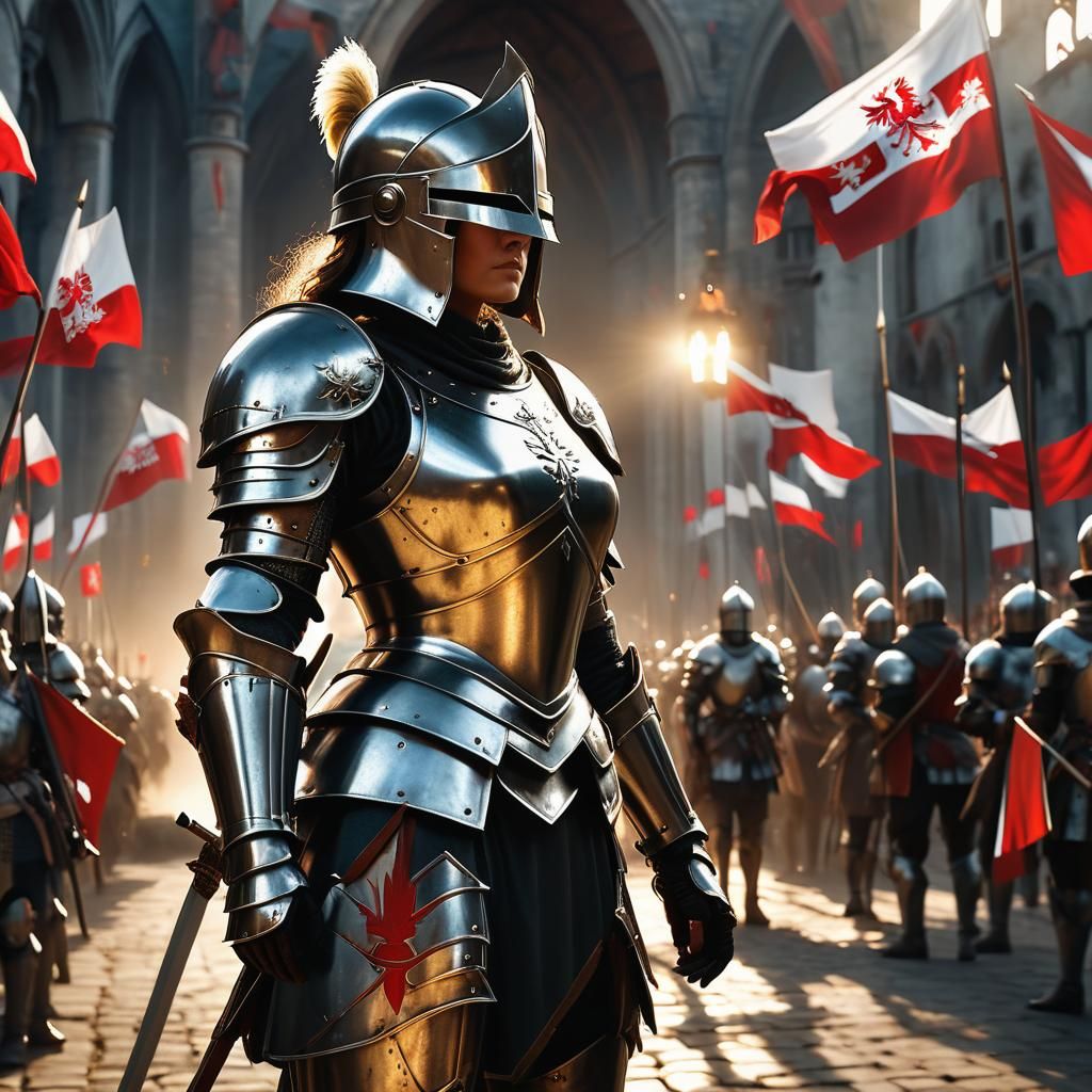 Proud Armored Queen Leads Polish Knights: Digital Art