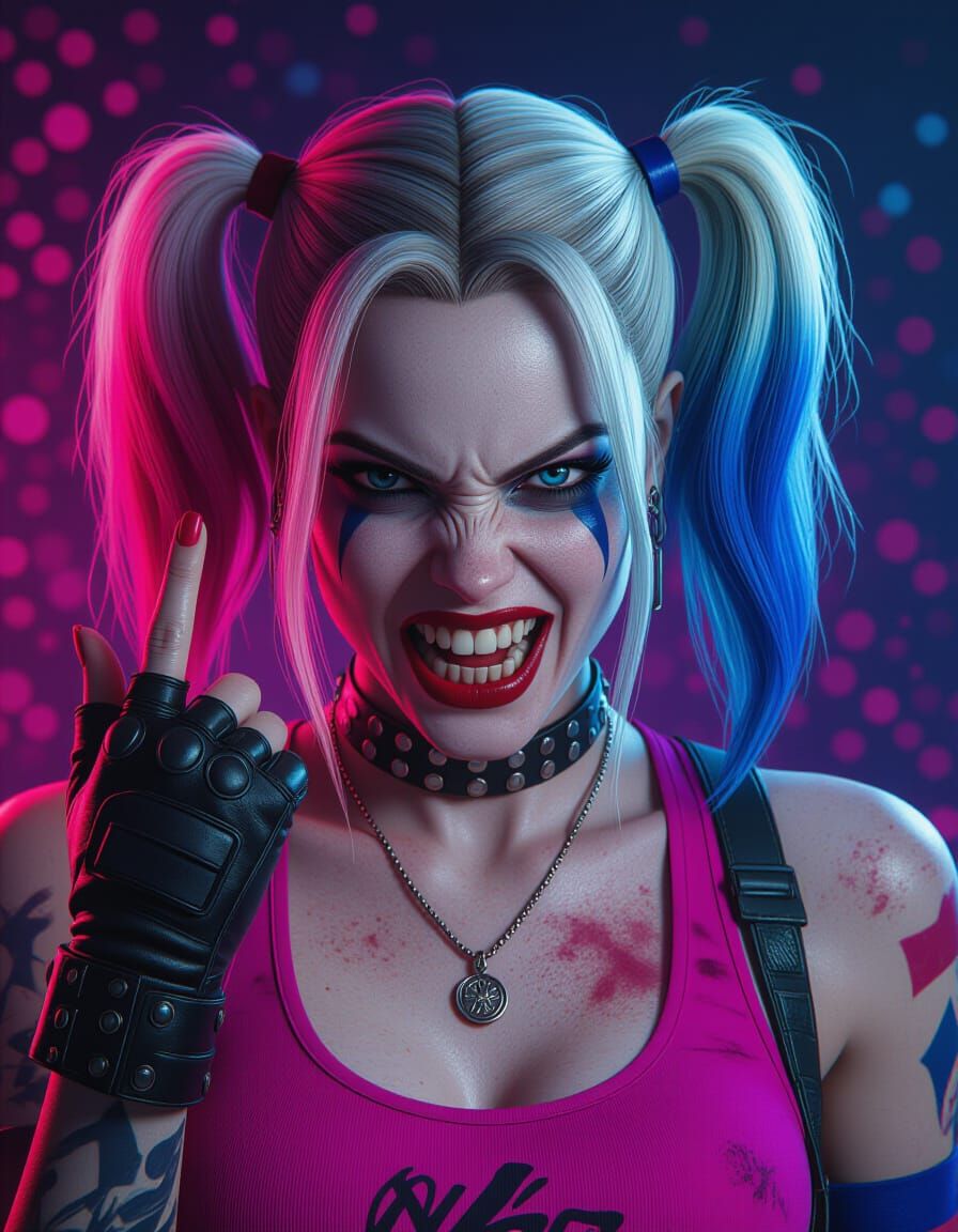Hyperrealistic Harley Quinn with Powder Explosion