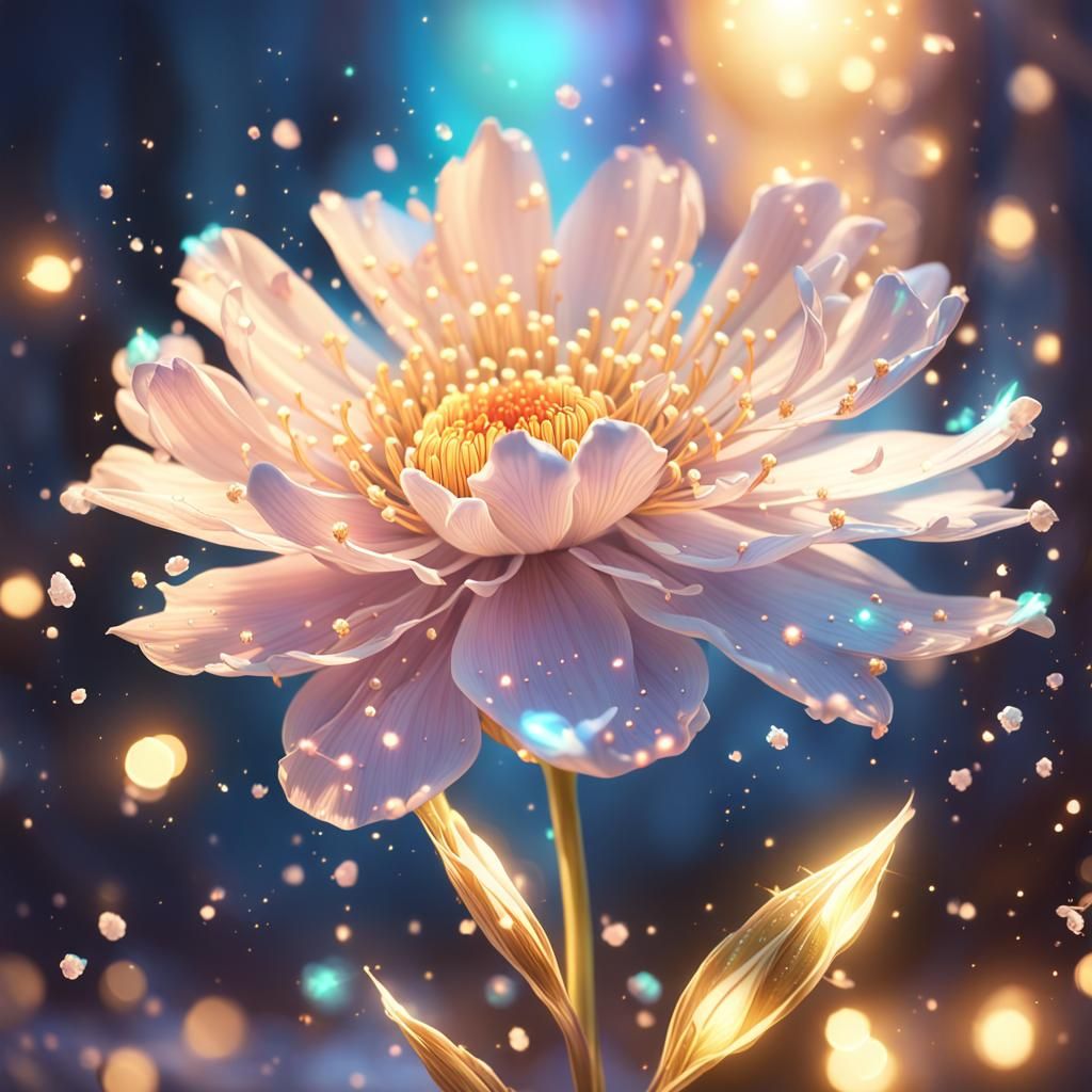 Pastel Flower with White Flame Petals in Digital Art