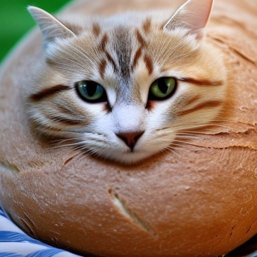 Funny Cat Posing as Loaf of Bread