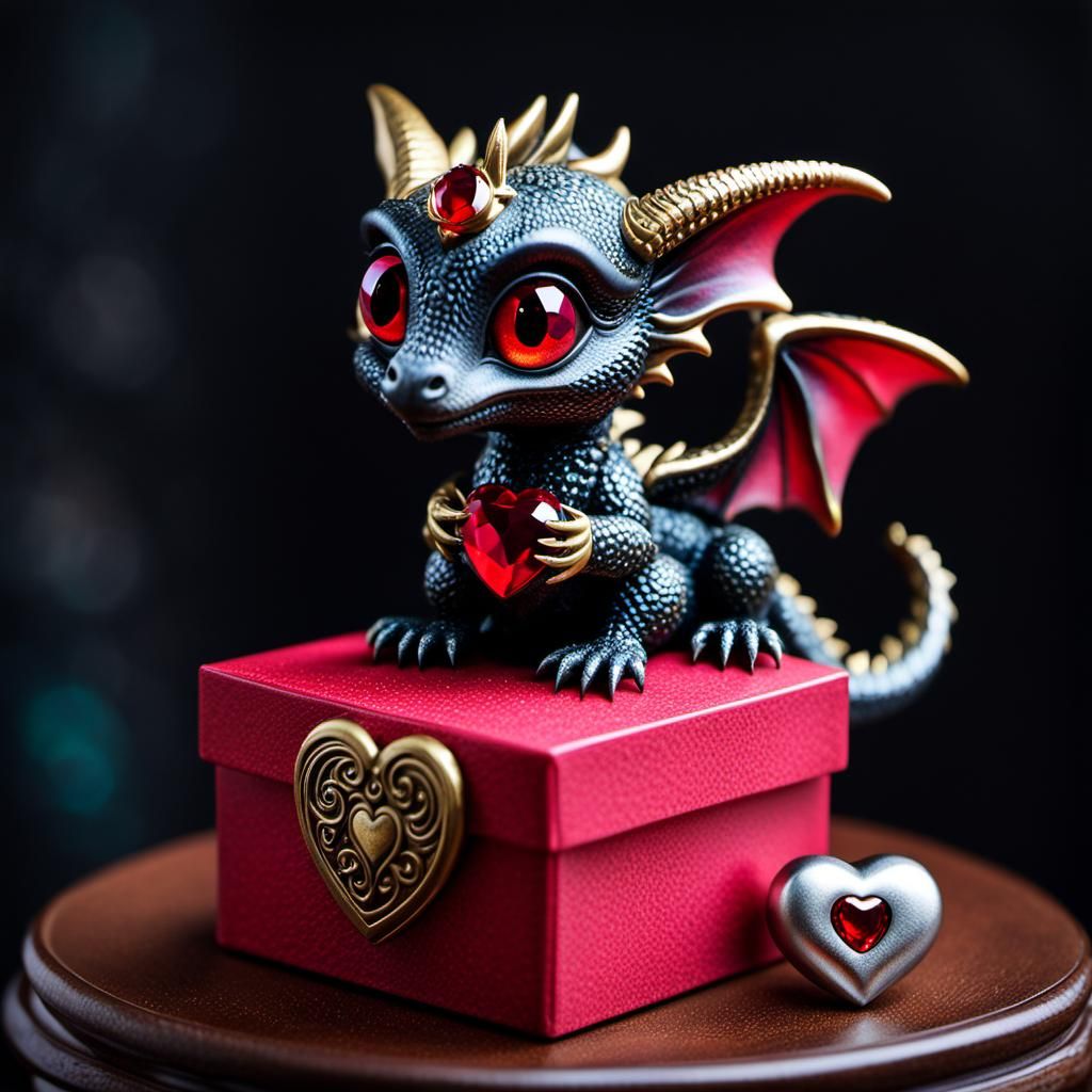 Valentine's Baby Dragon with Ruby Heart