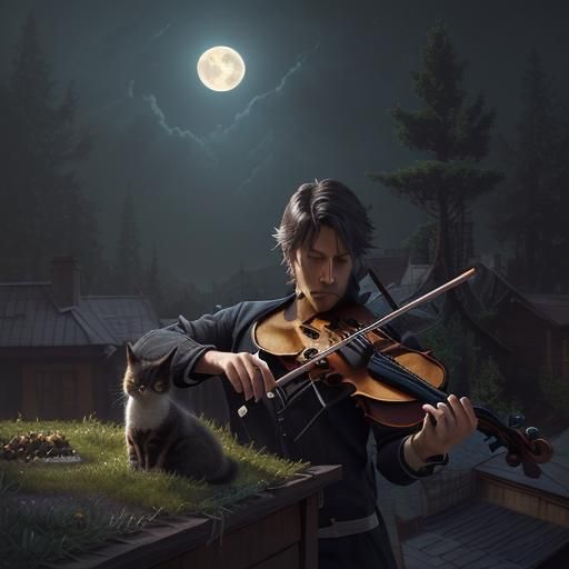 Musician's Moonlit Serenade: Fantasy Art