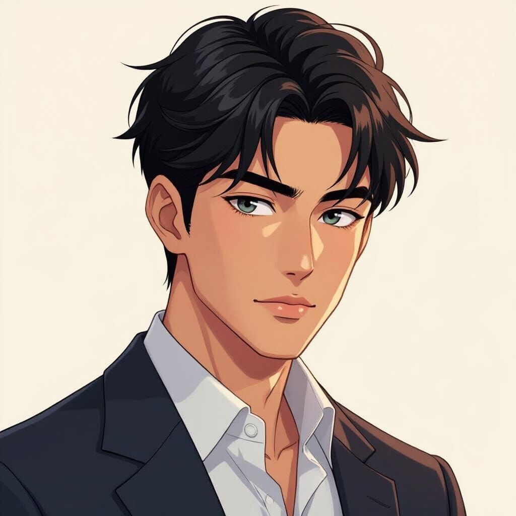 Chinese Man with Sharp Features in Manga Scan Style