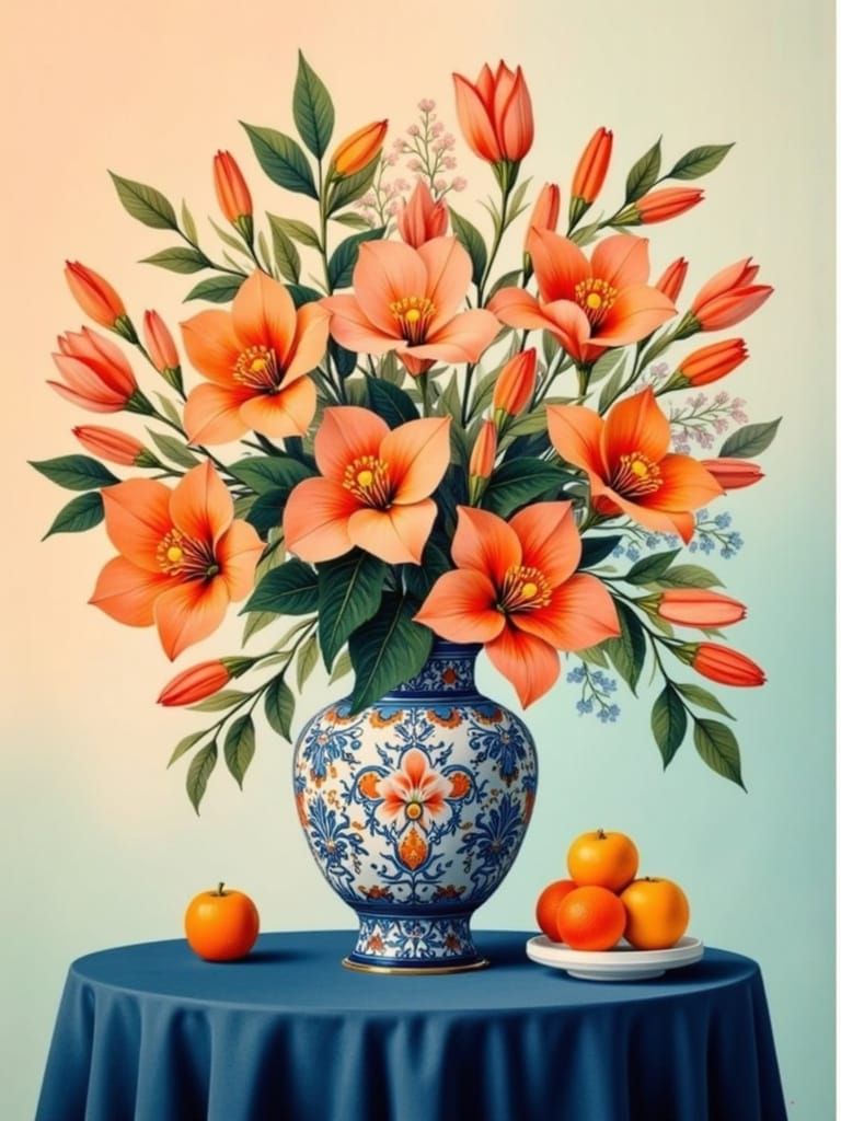 Stylized Floral Still Life in Graphic Style