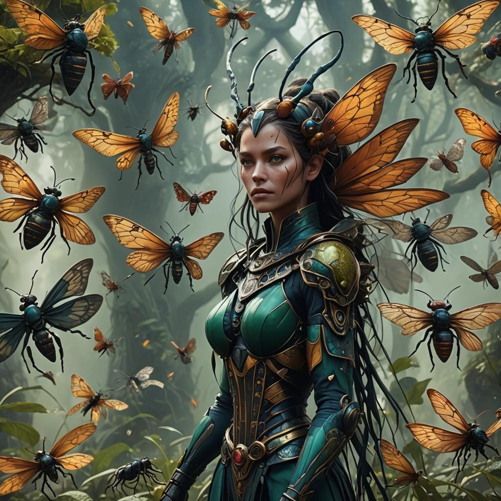 Fantastical Insect Woman in Detailed Matte Painting