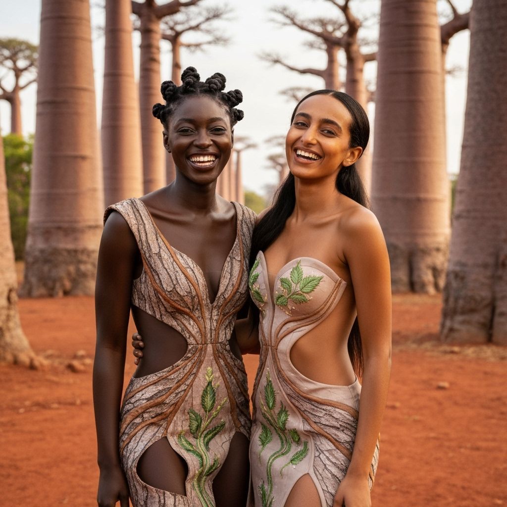 Women in Baobab Avenue, Madagascar