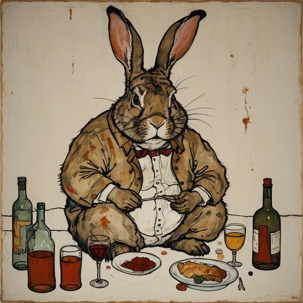 Rabbit Consuming Alcohol: Expressionist Color Field