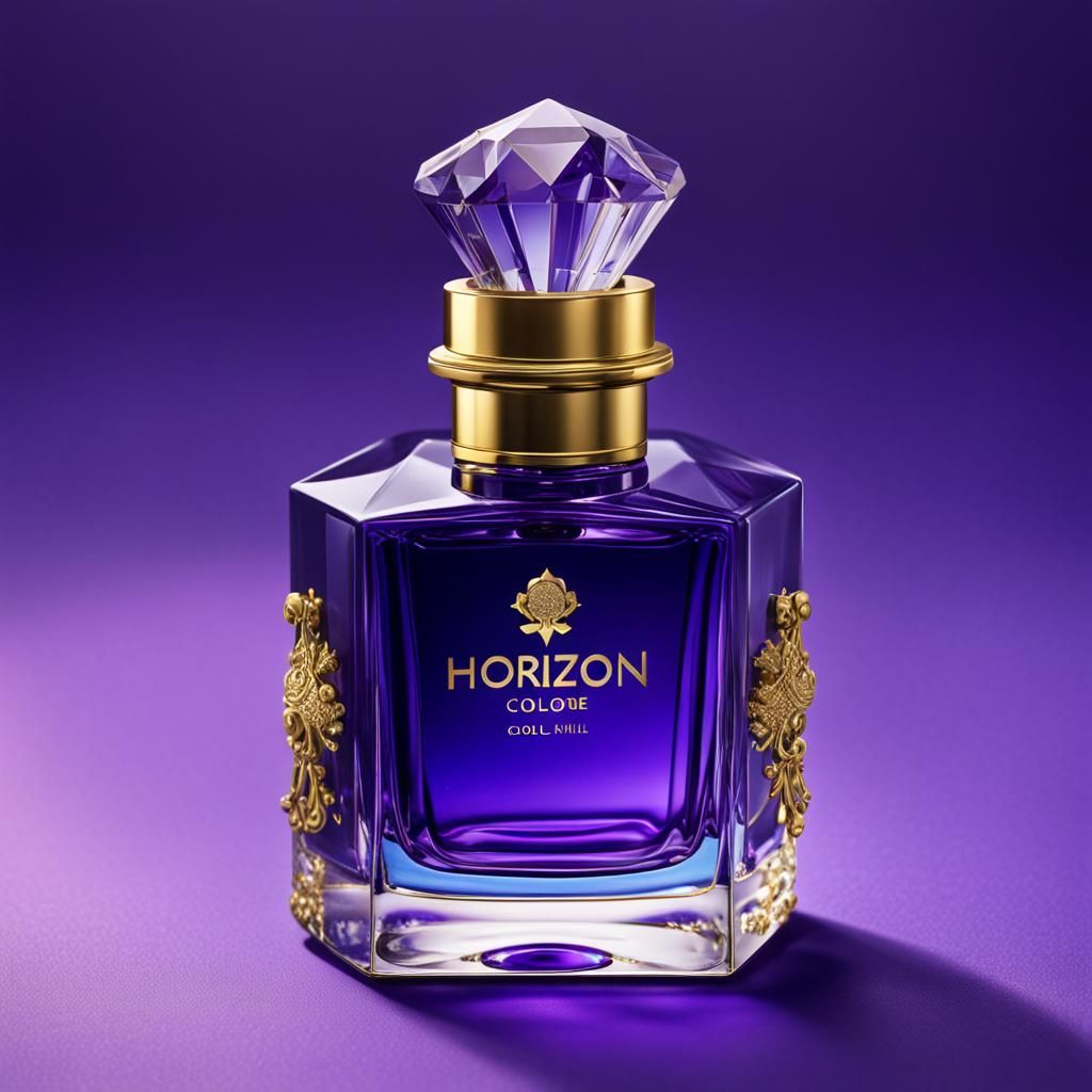 Gold Cologne Vial on Purple Cushion: Hyperrealistic Art
