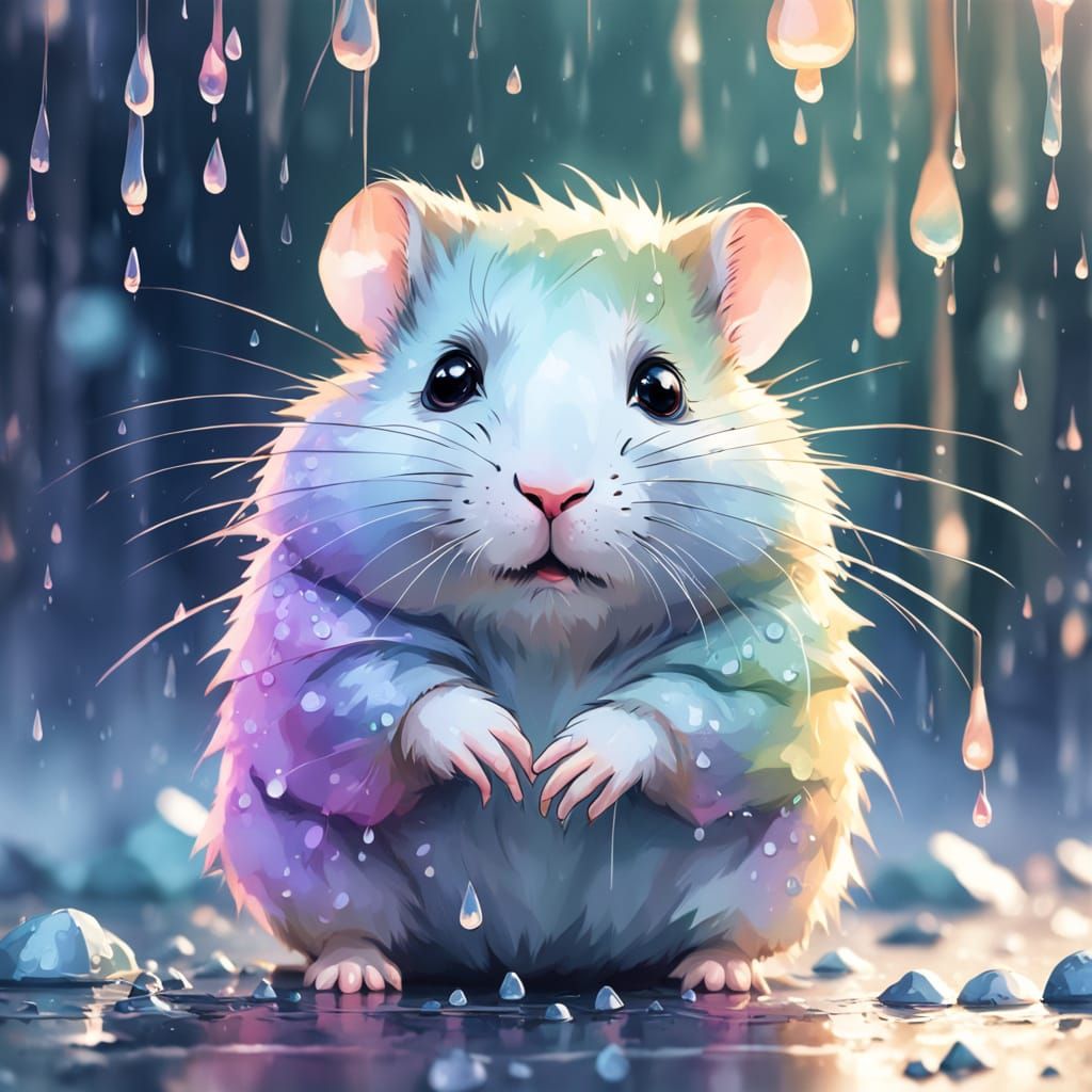 Watercolor Hamster in the Rain: Whimsical Portrait