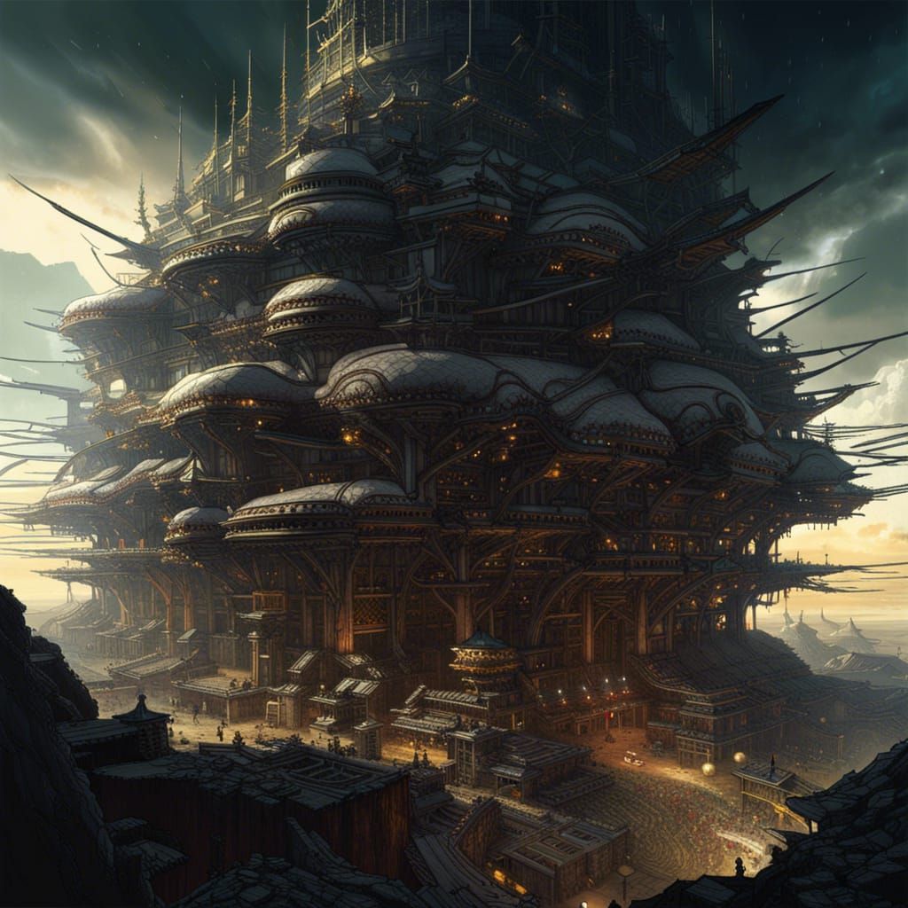 Dark Fantasy Landscape Megastructures in Deep Color