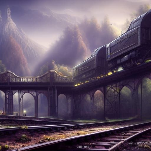 Detailed Train Matte Painting in Deep Color