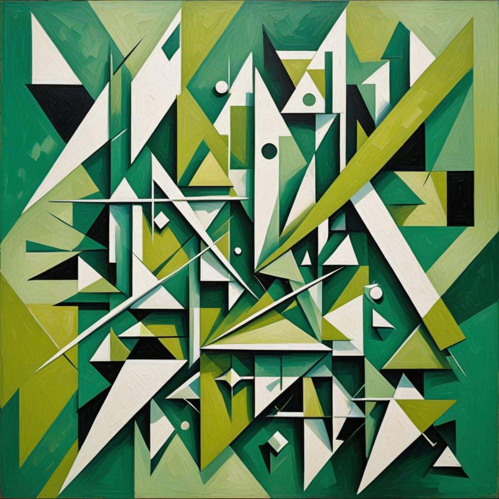Cubist Harmony in Green and White