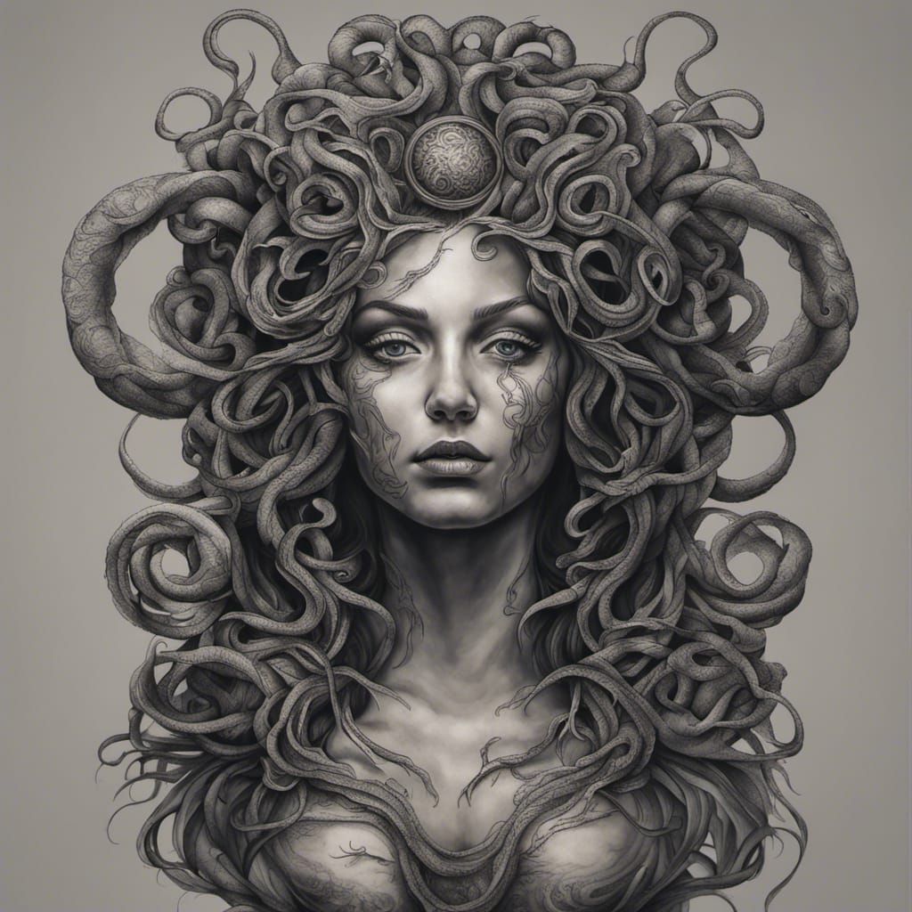 Hyperrealistic Medusa Tattoo Design in HDR