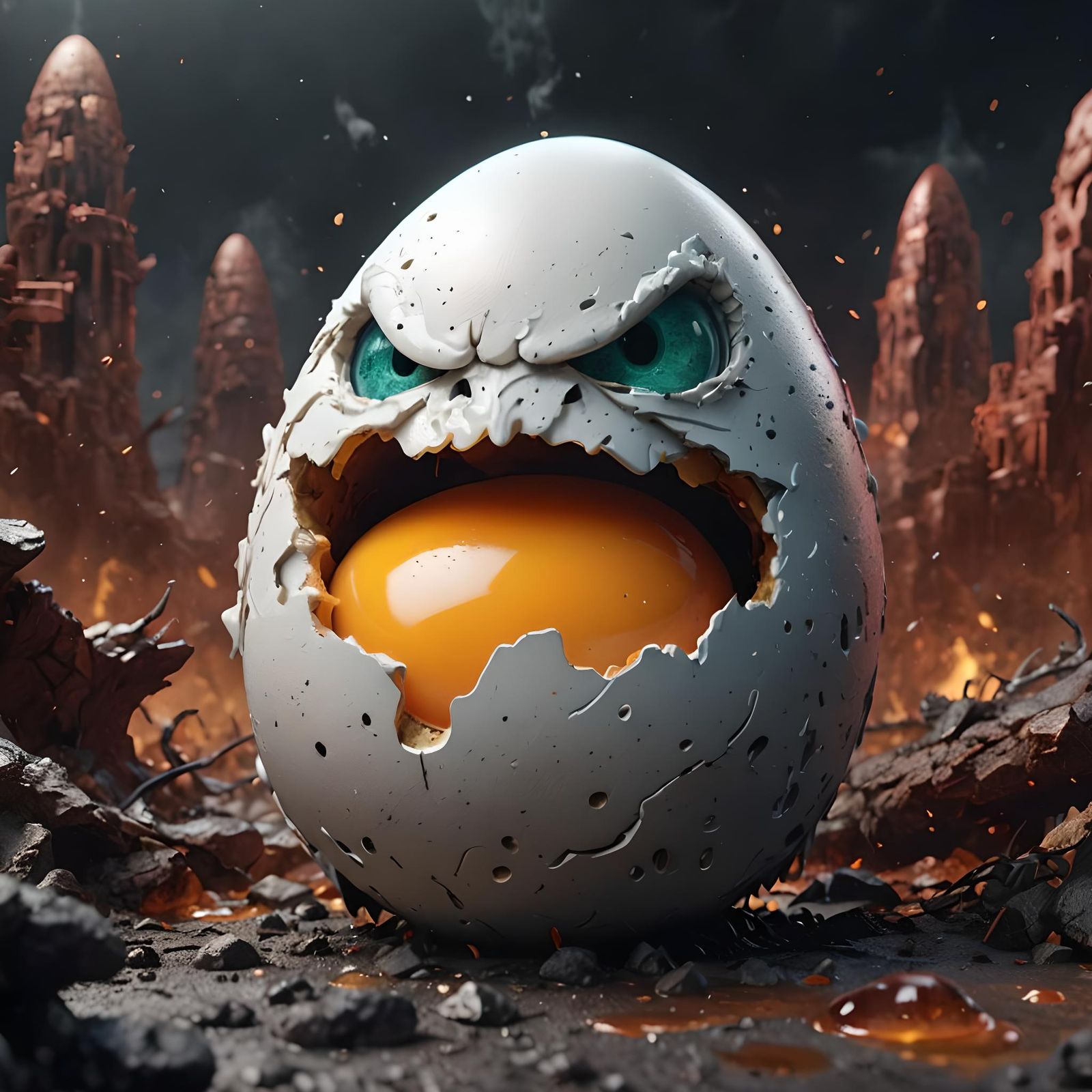 A dirty, angry broken egg!