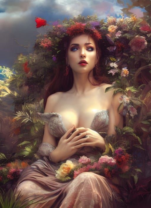 Queen of the Worlds, Scenic background and foreground, Hyperdetailed, Royo, Fer...