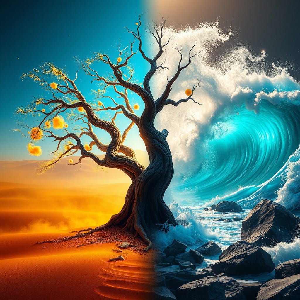 Ethereal Balance: Dreamlike Fantasy Landscape of Yin and Yan...