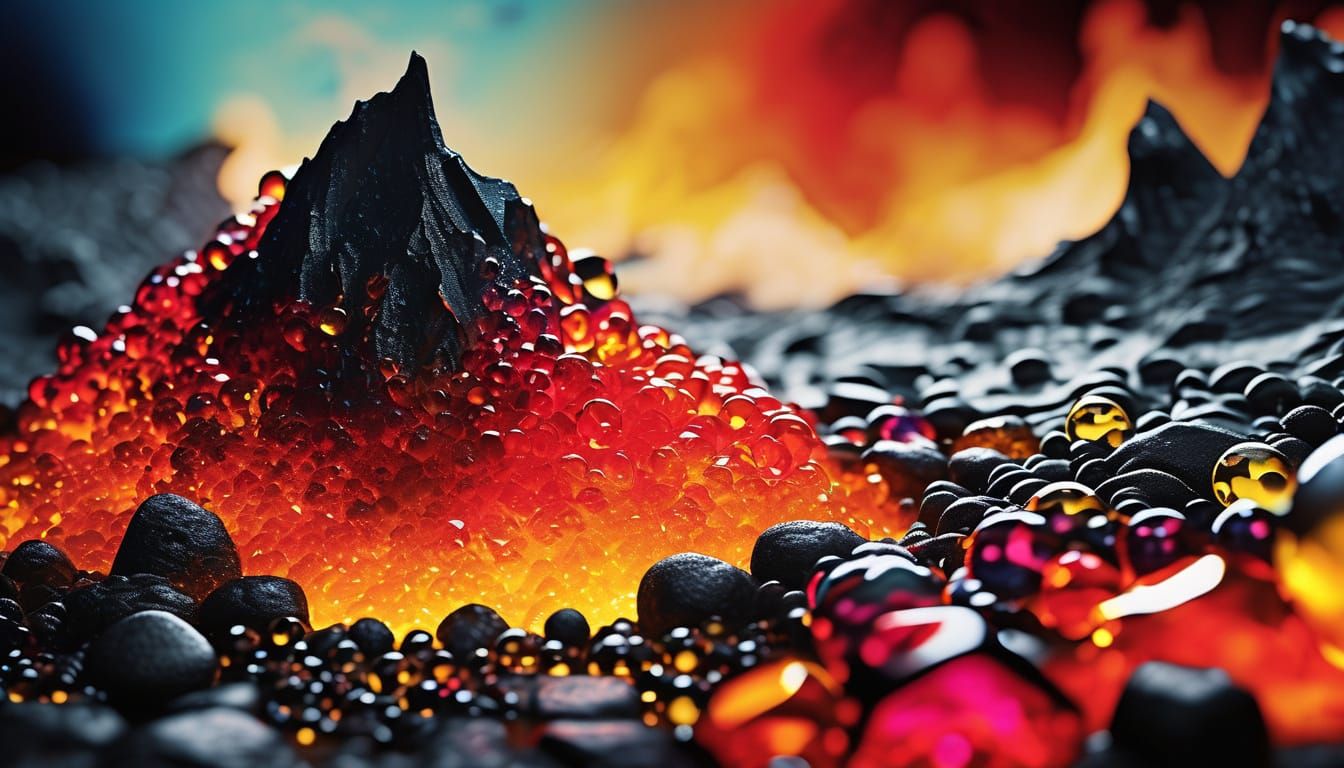 Volcano Spewing Colorful Beads in Alcohol Ink Style