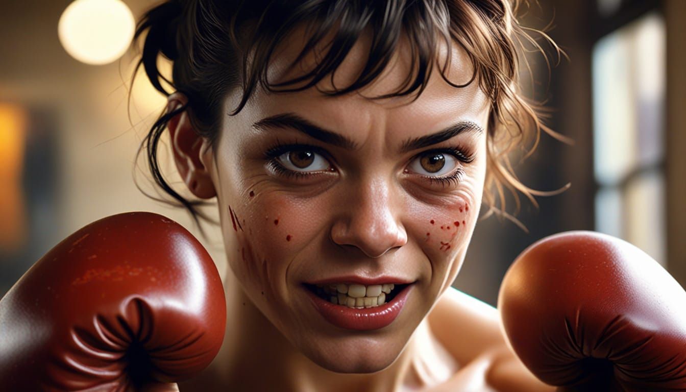Boxer's Tired Smile in Moody, Earthy Digital Painting