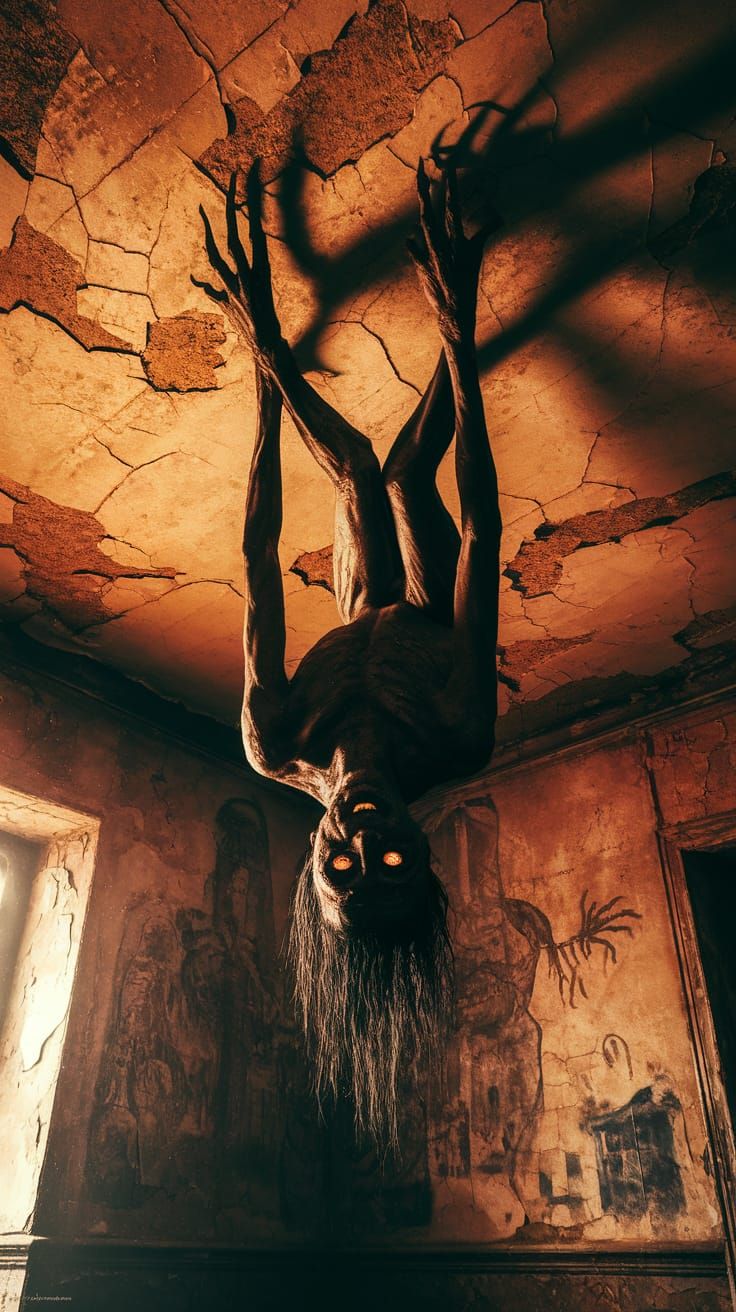 Sinister Entity Hangs Upside Down in Abandoned Asylum