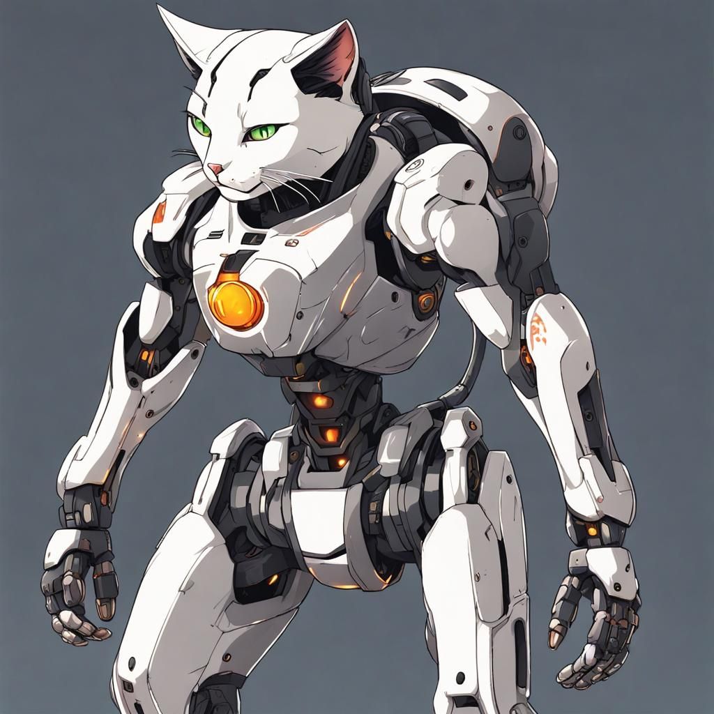 Anime Cat Combat Robot: Japanese Manga Style