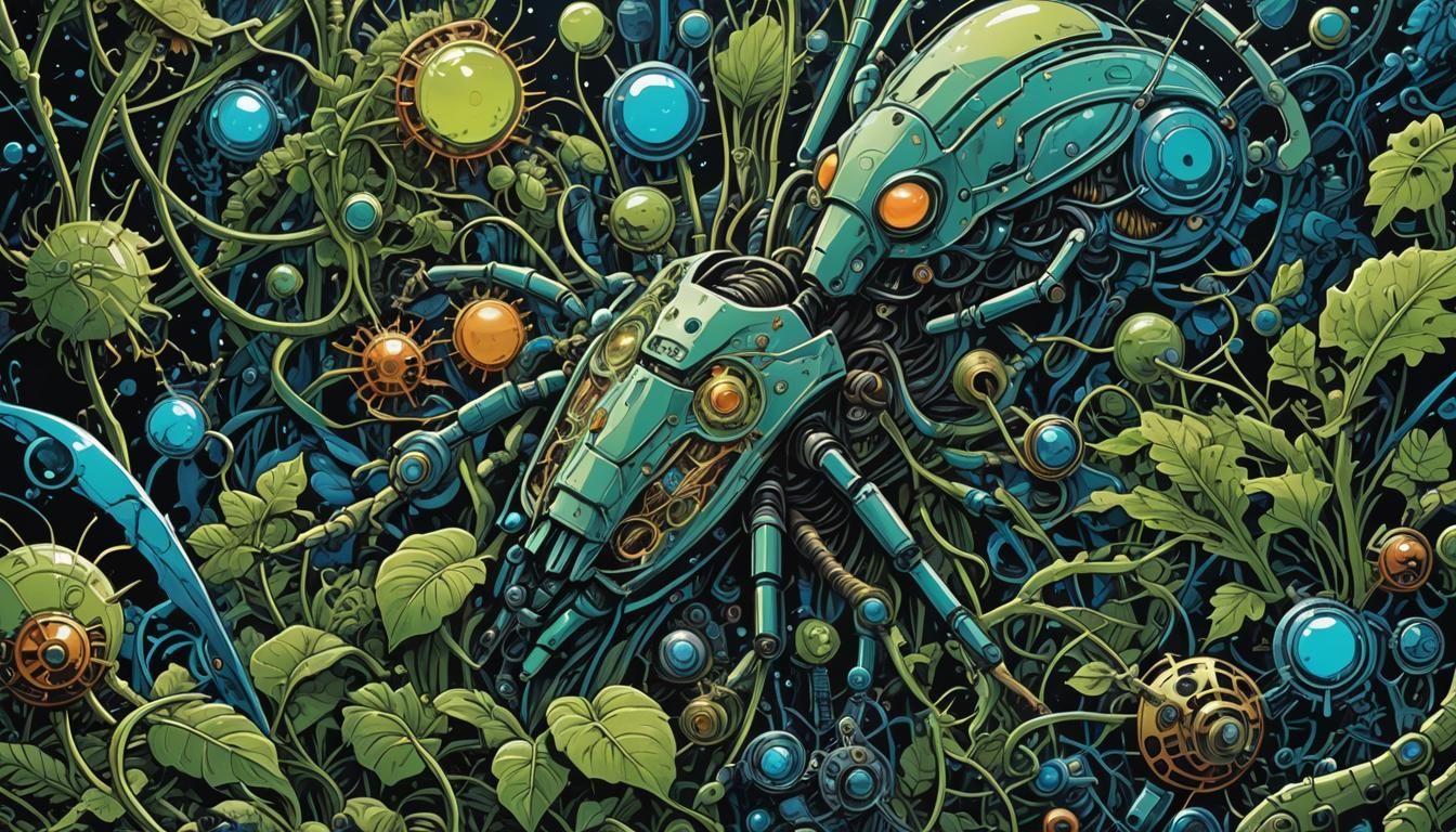 Polish Comics Style: Robot Insects in Space