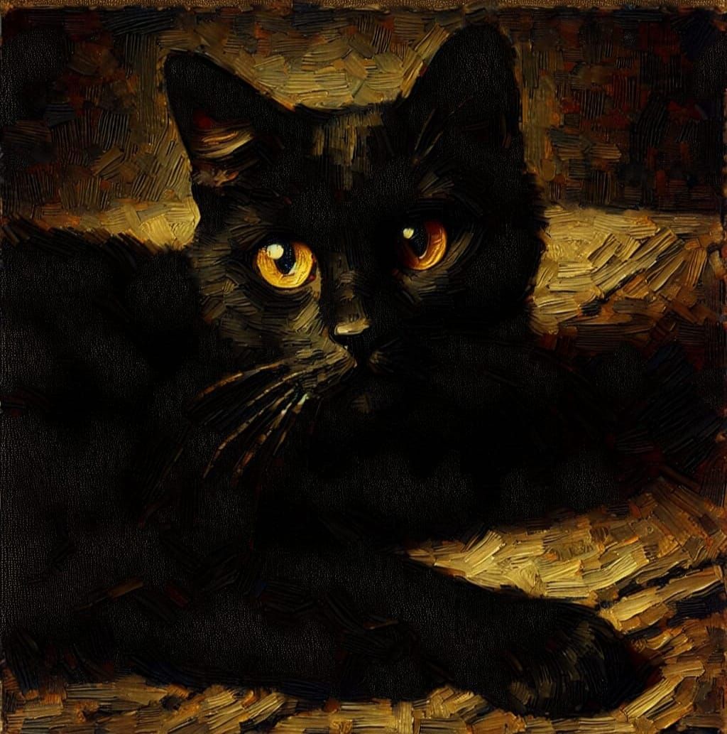 Black Cat Portrait in Earth Tones, Realism Style