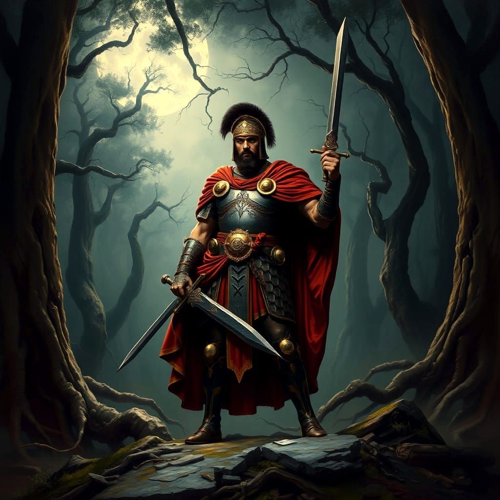 Roman Warlord Emerges from Dark Forest Shadows