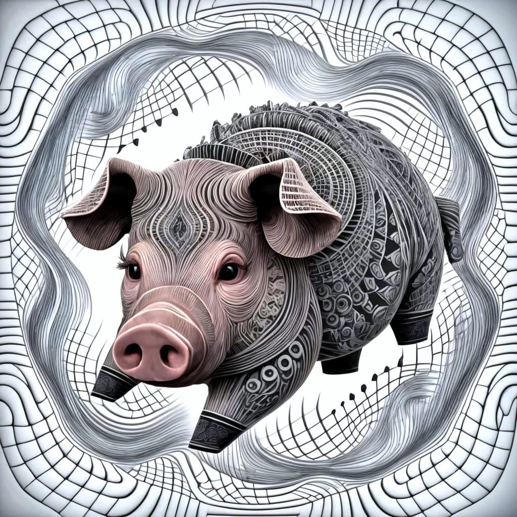 Abstract Pig Art with Fractal Wave Function
