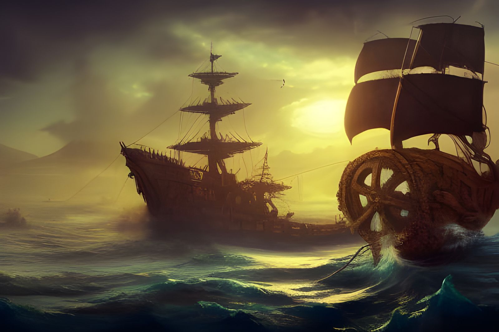 Beached Pirate Ship in Detailed Matte Painting