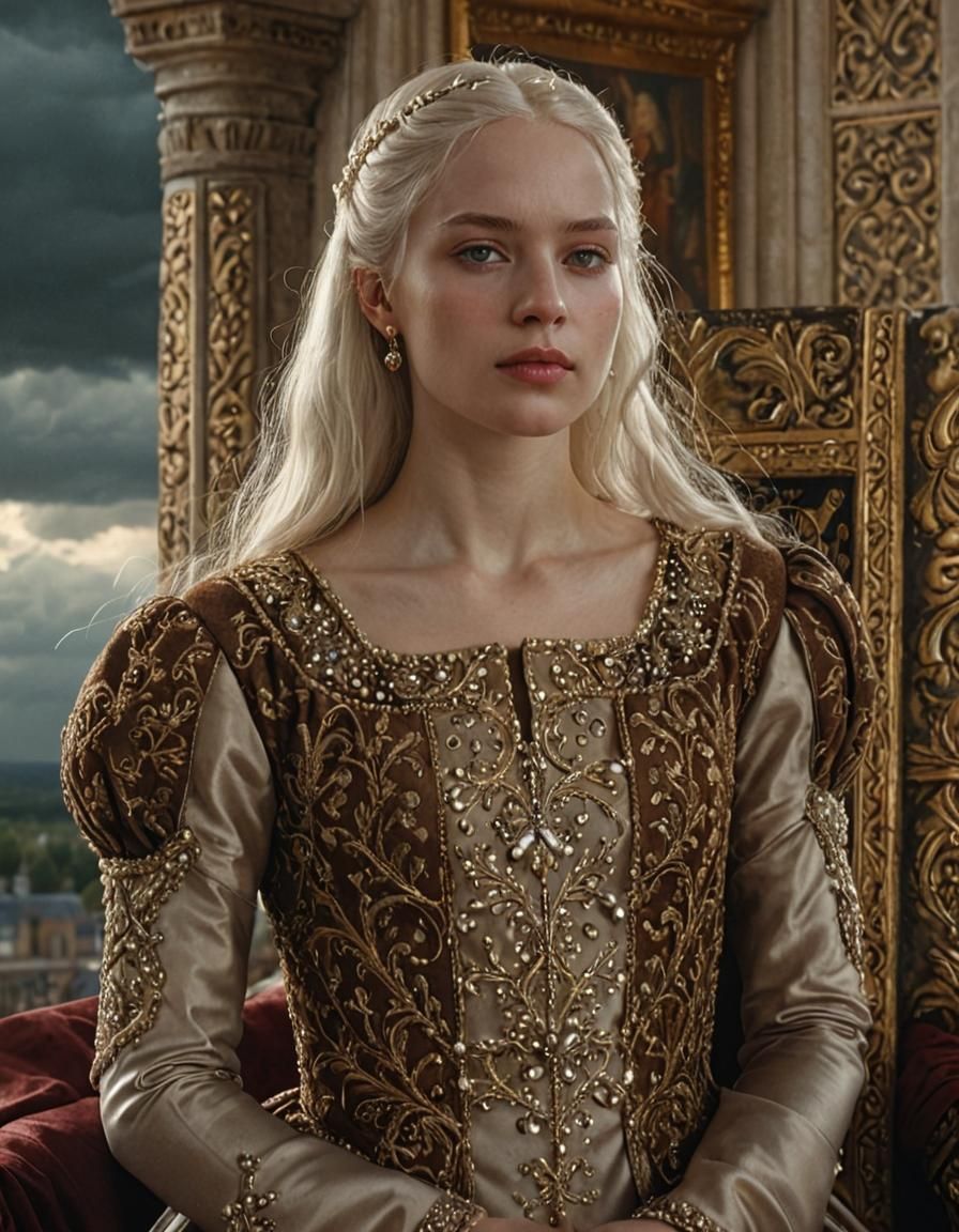 Medieval Princess in Throne Room, Baroque Portrait